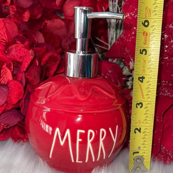 Brand NEW Rae Dunn Christmas RED Ceramic MERRY Ornament Soap Pump Dispenser - Picture 7 of 8